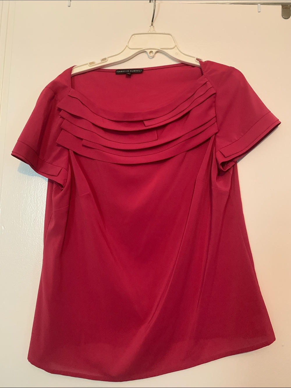 Raspberry Layered Neck Short Sleeve Blouse